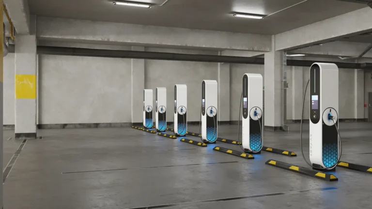Garaje comunitario subterráneo con puntos de recarga instalados junto a las plazas